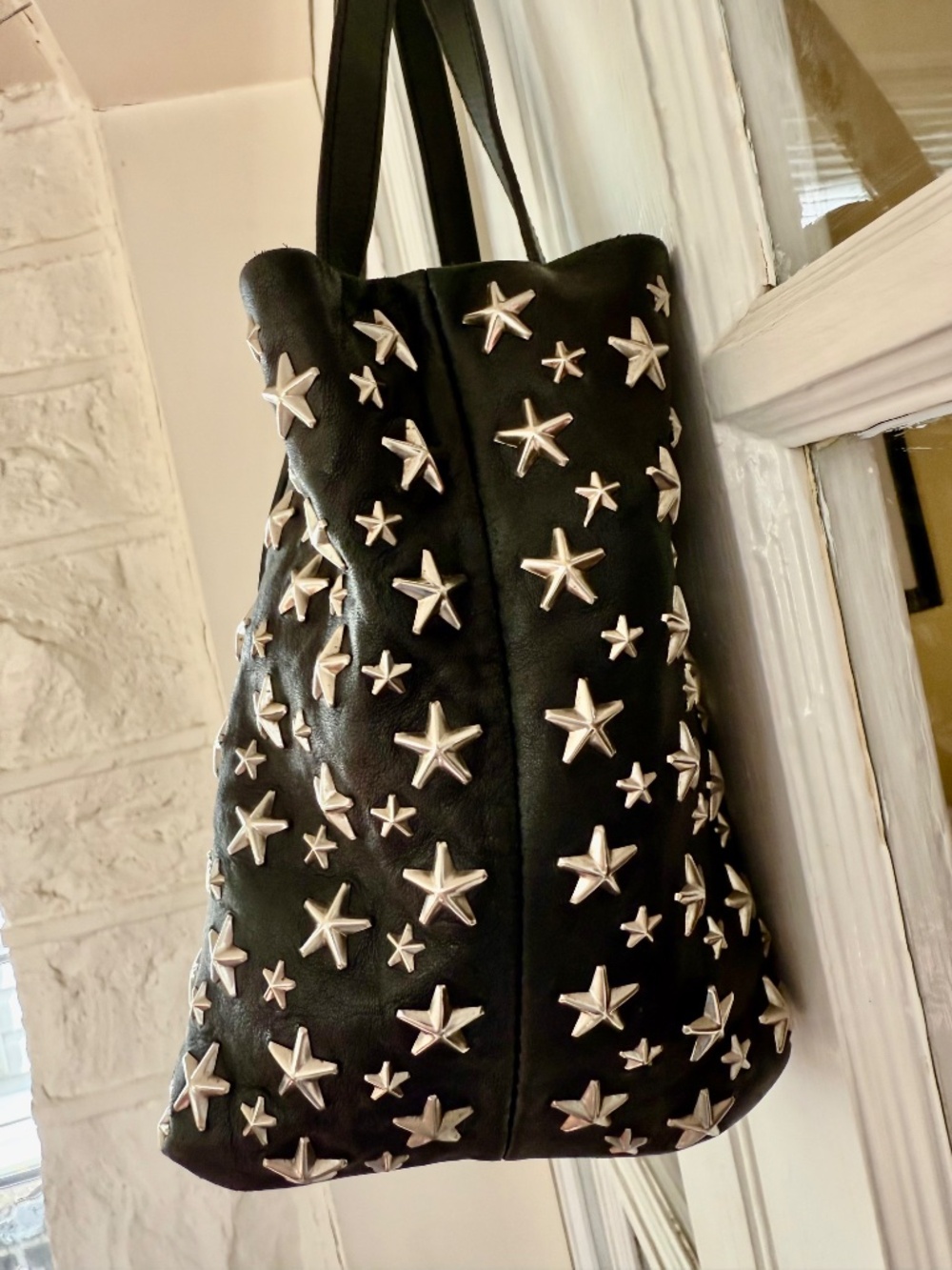 Jimmy Choo Sofia Star Studded Black Leather Tote Bag Purse EUC - Picture 4 of 12